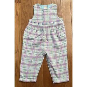 Vtg 2001 Gymboree Size 12-18 Month Pastel Plaid Girls Romper Overalls Wool EUC